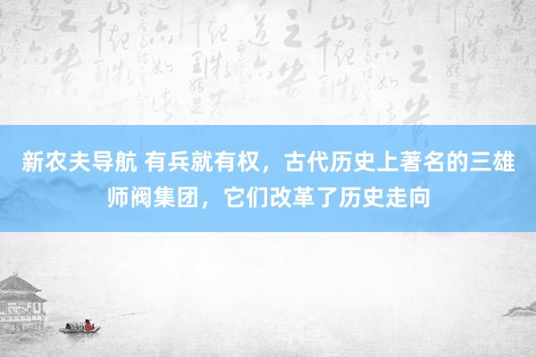 新农夫导航 有兵就有权，古代历史上著名的三雄师阀集团，它们改革了历史走向